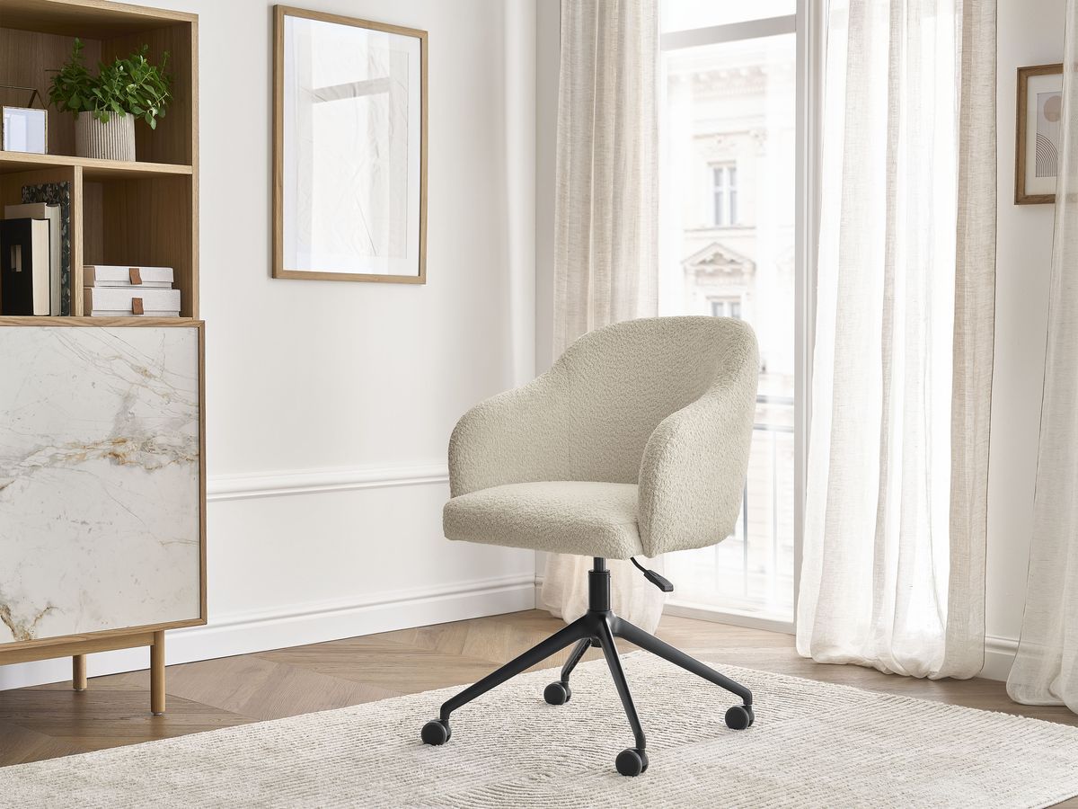 Chaise de bureau SOPHIE bouclette et pietement à roulettes avec hauteur ajustable beige — vue 5