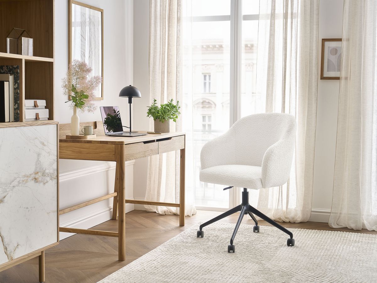 Chaise de bureau SOPHIE tissu bouclette et pietement à roulettes avec hauteur ajustable