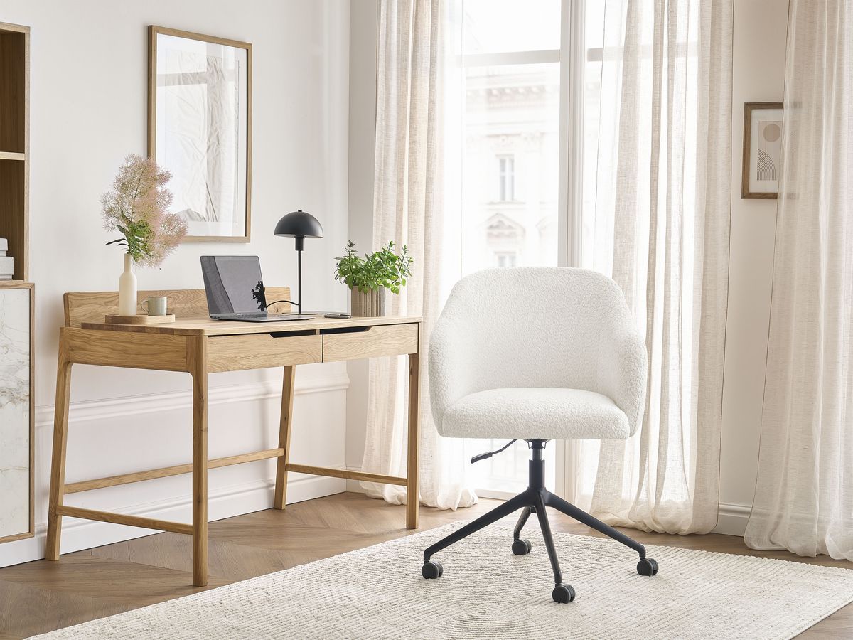 Chaise de bureau SOPHIE tissu bouclette et pietement à roulettes avec hauteur ajustable