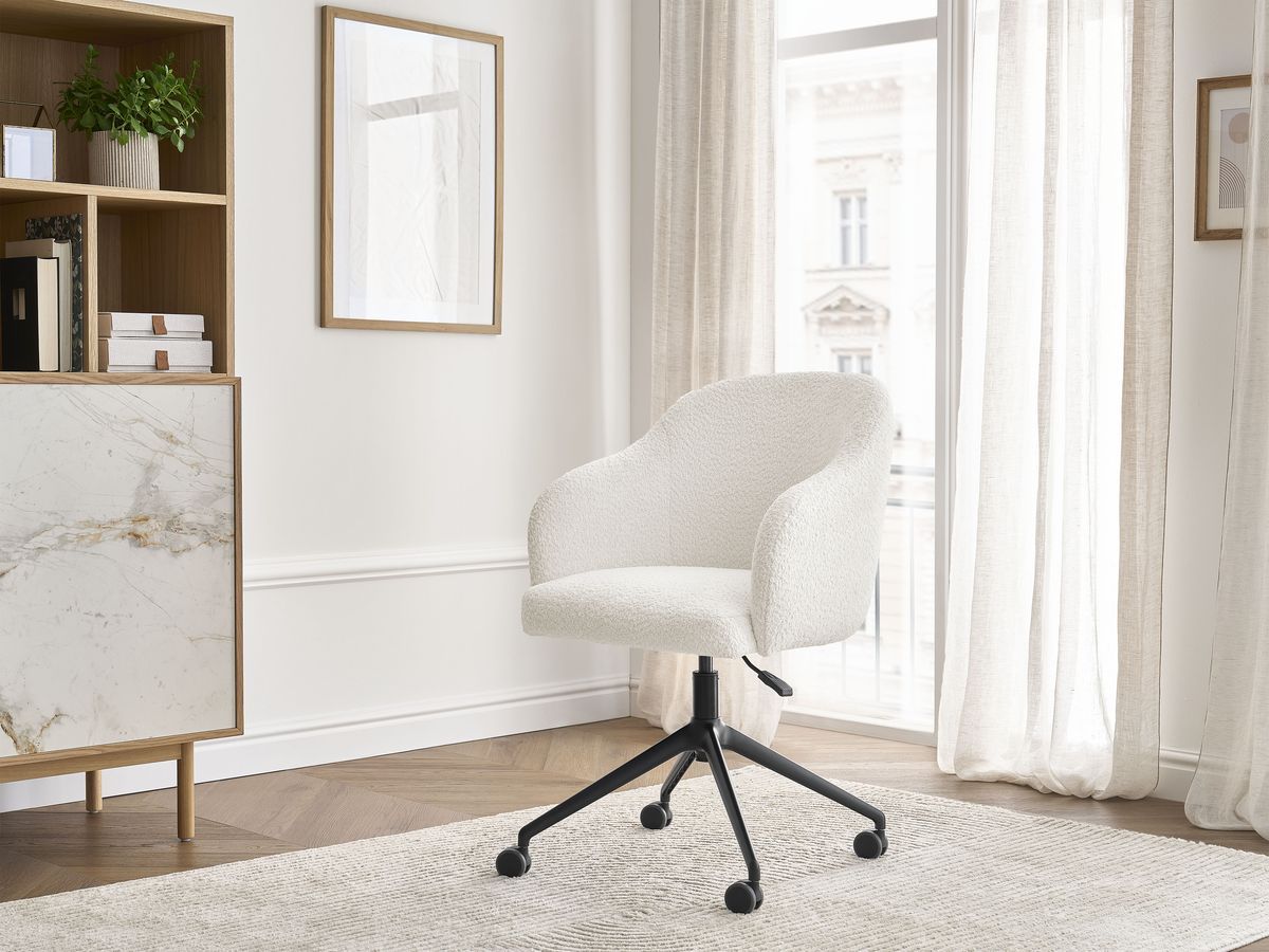 Chaise de bureau SOPHIE bouclette et pietement à roulettes avec hauteur ajustable blanc — vue 5
