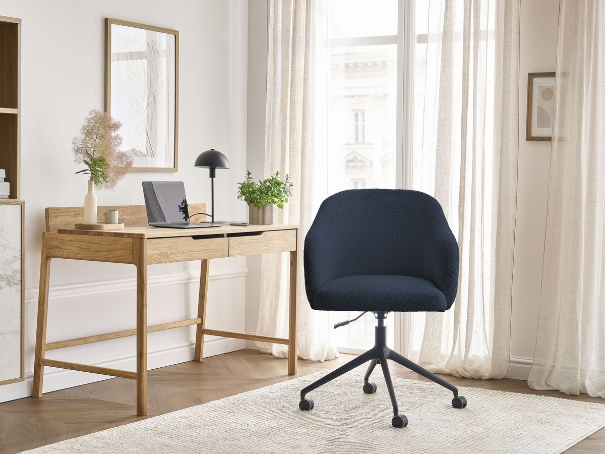 Chaise de bureau SOPHIE tissu bouclette et pietement à roulettes avec hauteur ajustable