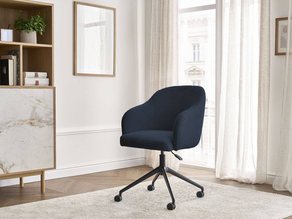 Chaise de bureau SOPHIE bouclette et pietement à roulettes avec hauteur ajustable bleu foncé — vue 5