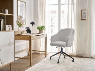 Chaise de bureau SOPHIE tissu bouclette et pietement à roulettes avec hauteur ajustable