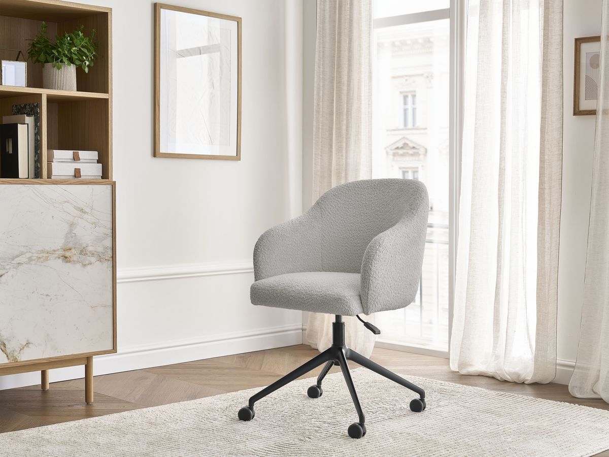 Chaise de bureau SOPHIE bouclette et pietement à roulettes avec hauteur ajustable gris clair — vue 5