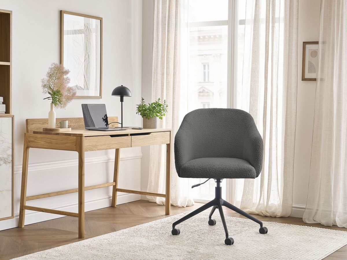 Chaise de bureau SOPHIE tissu bouclette et pietement à roulettes avec hauteur ajustable