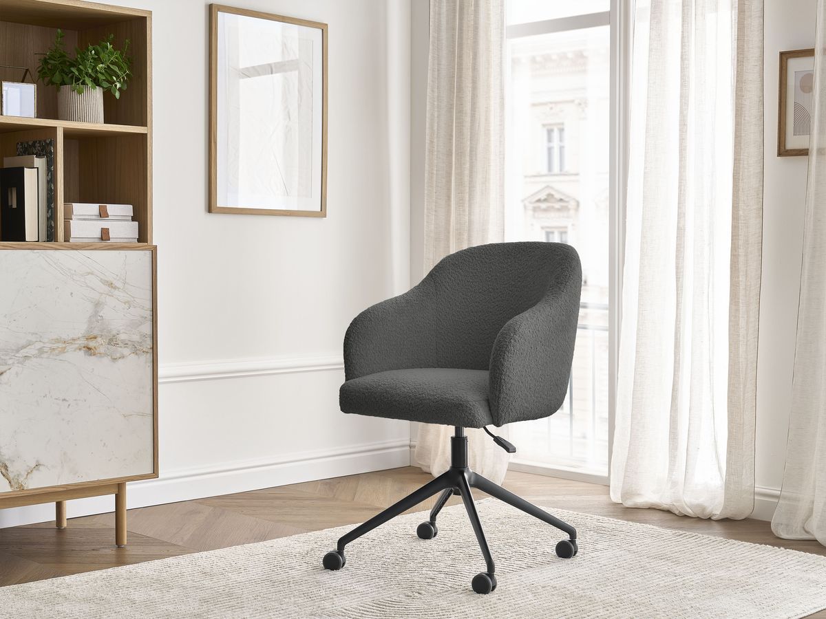 Chaise de bureau SOPHIE bouclette et pietement à roulettes avec hauteur ajustable gris foncé — vue 5