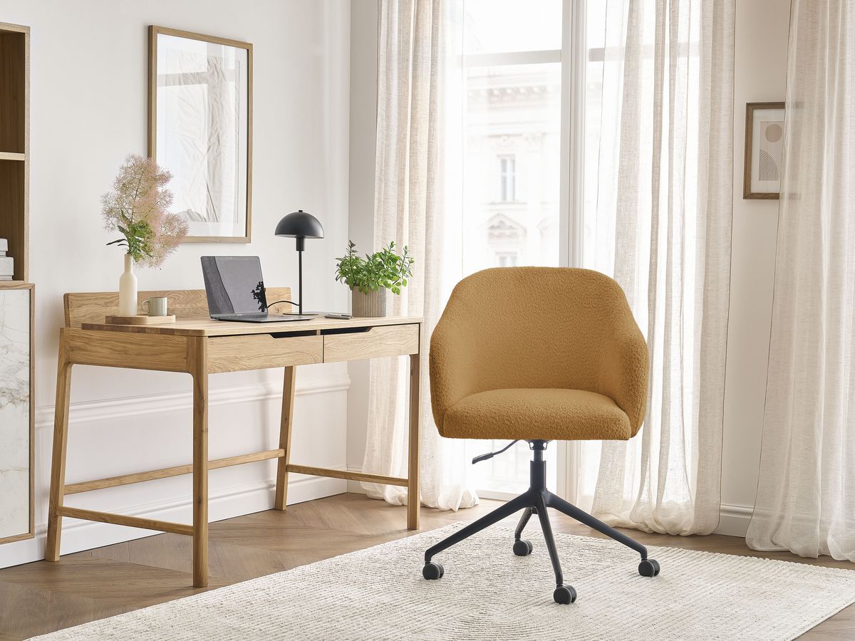 Chaise de bureau SOPHIE tissu bouclette et pietement à roulettes avec hauteur ajustable