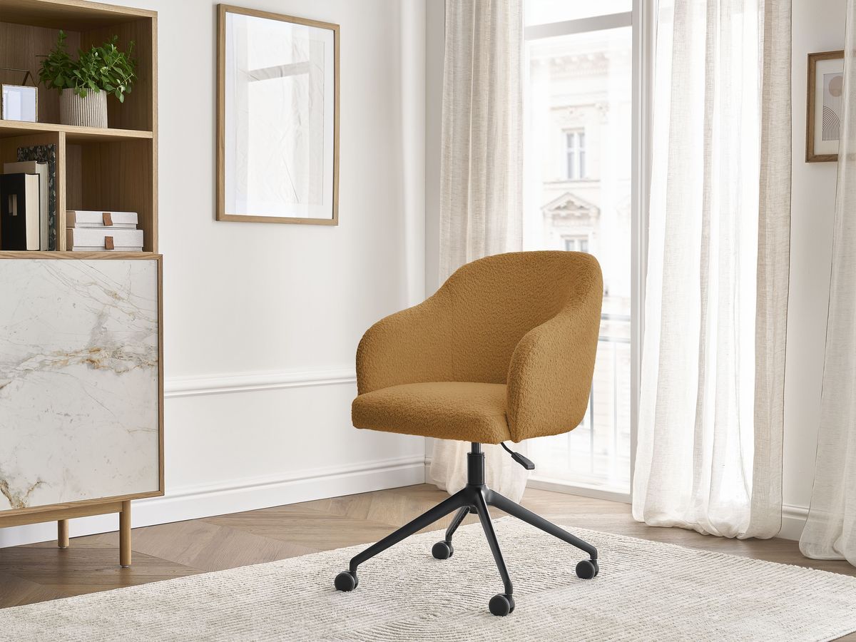 Chaise de bureau SOPHIE bouclette et pietement à roulettes avec hauteur ajustable jaune — vue 5