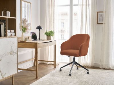 Chaise de bureau SOPHIE tissu bouclette et pietement à roulettes avec hauteur ajustable