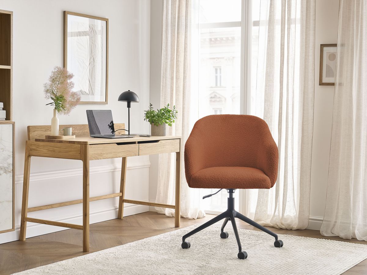 Chaise de bureau SOPHIE tissu bouclette et pietement à roulettes avec hauteur ajustable