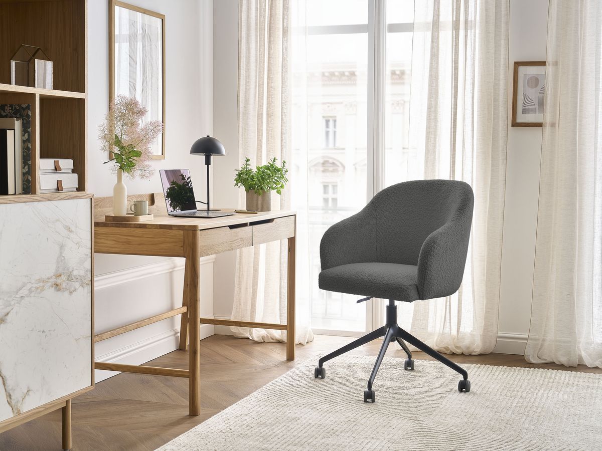 Chaise de bureau SOPHIE tissu bouclette et pietement à roulettes avec hauteur ajustable vert   BOBOCHIC