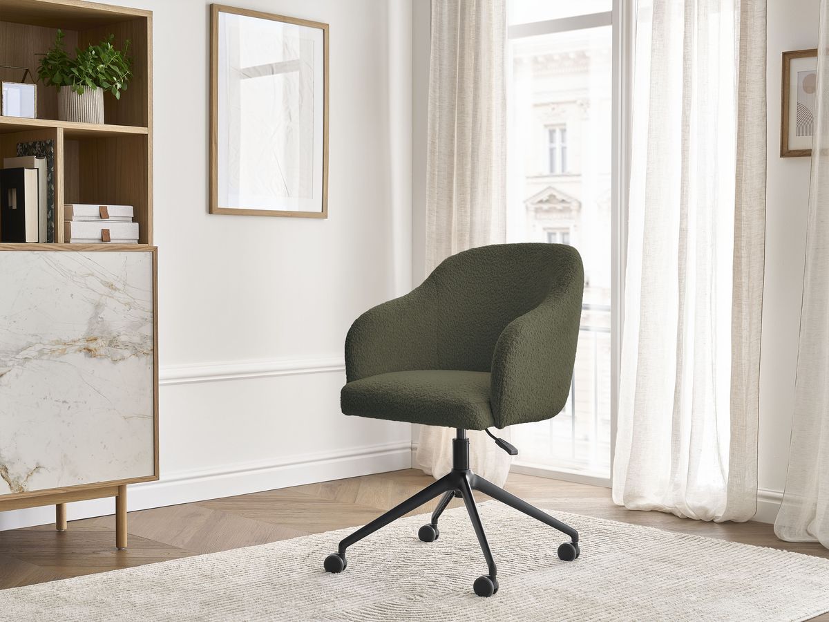 Chaise de bureau SOPHIE bouclette et pietement à roulettes avec hauteur ajustable vert — vue 5