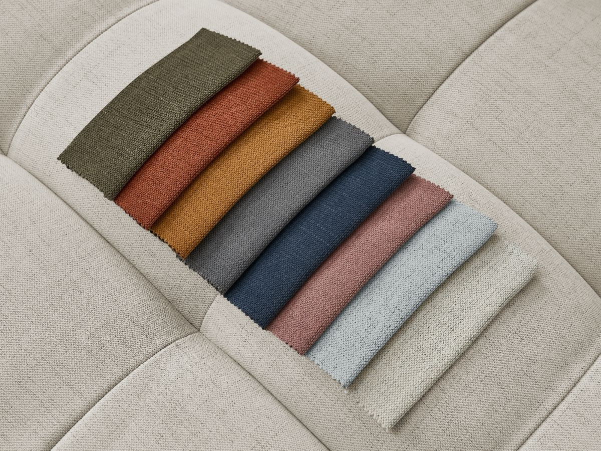 Canapé d'angle fixe EVEREST tissu chiné - Orange - Angle droit - 10 coussins