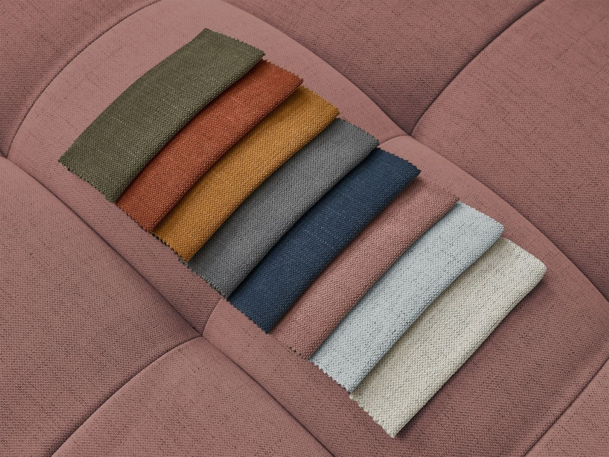 Canapé d'angle fixe EVEREST tissu chiné - Orange - Angle droit - 10 coussins