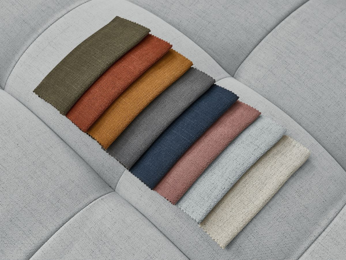 Canapé d'angle fixe EVEREST tissu chiné - Orange - Angle droit - 10 coussins