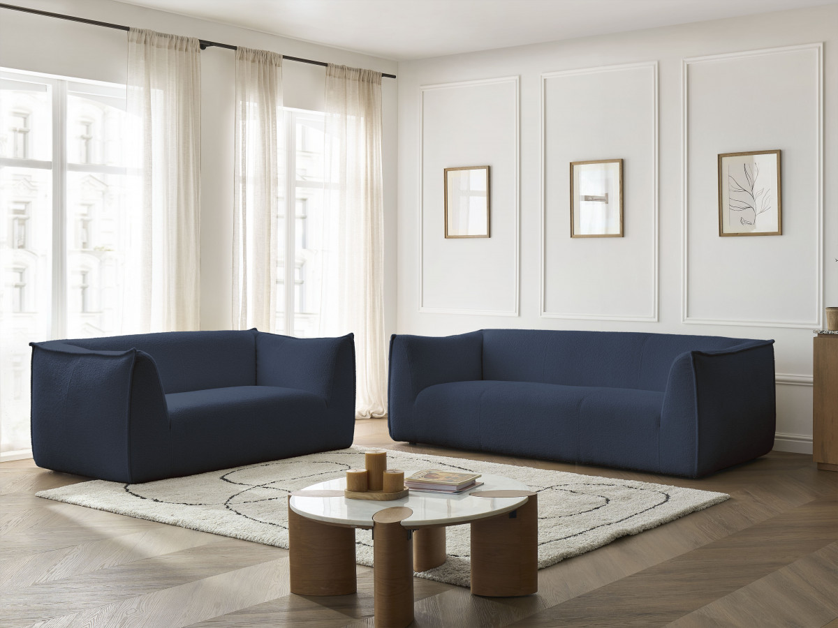 Ensemble canapé droit 3 + 2 places GIORGIA bouclette bleu foncé — vue 6