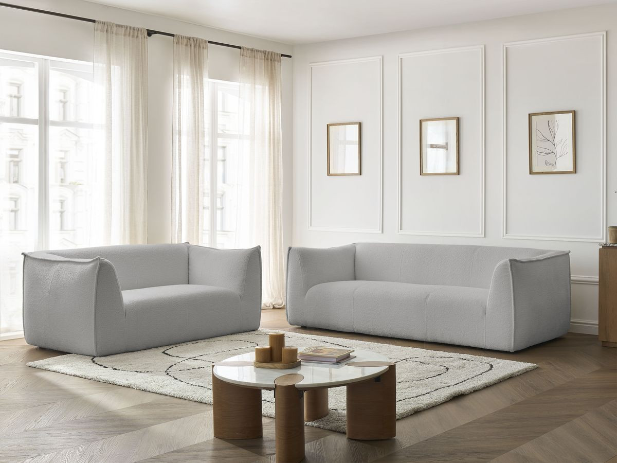 Ensemble canapé droit 3 + 2 places GIORGIA bouclette gris clair — vue 6