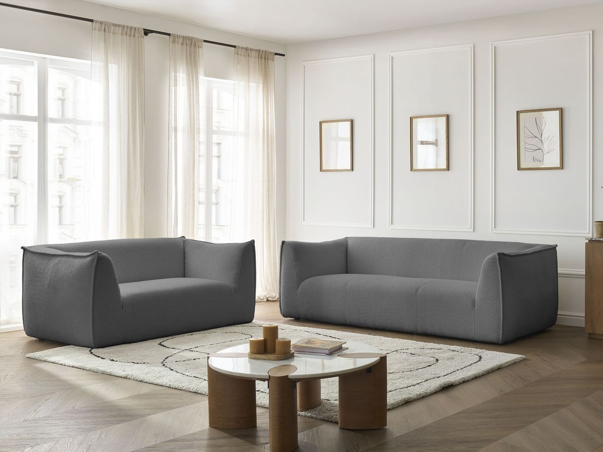 Ensemble canapé droit 3 + 2 places GIORGIA bouclette gris foncé — vue 6