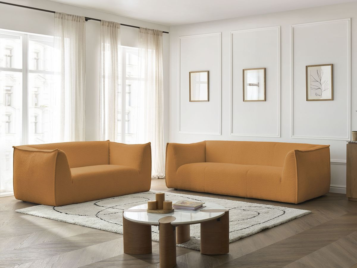 Ensemble canapé droit 3 + 2 places GIORGIA bouclette jaune — vue 6