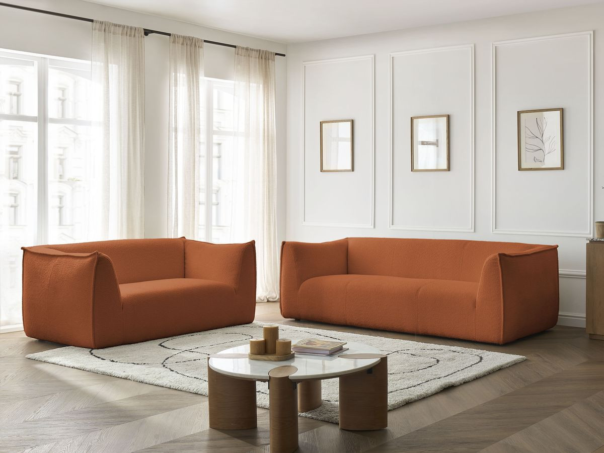 Ensemble canapé droit 3 + 2 places GIORGIA bouclette orange — vue 6