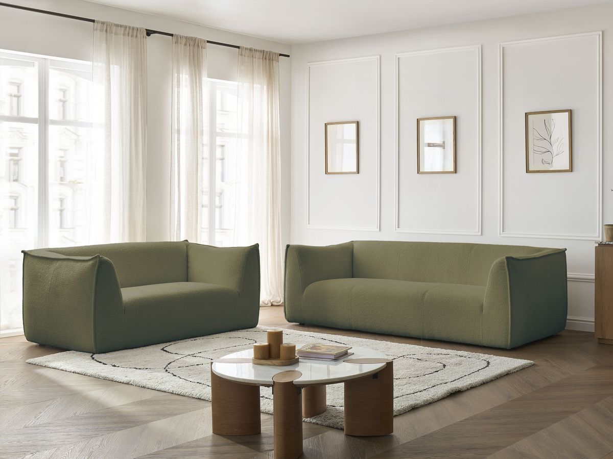 Ensemble canapé droit 3 + 2 places GIORGIA bouclette vert — vue 6