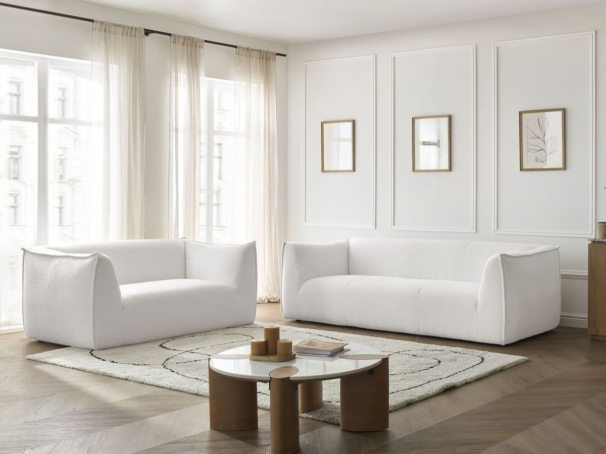 Ensemble canapé droit 3 + 2 places GIORGIA bouclette blanc — vue 6