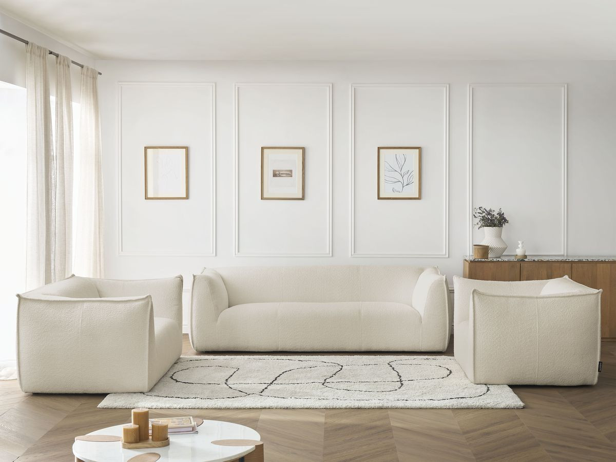 Ensemble canapé droit fixe 3 + 2 places + fauteuil GIORGIA tissu bouclette