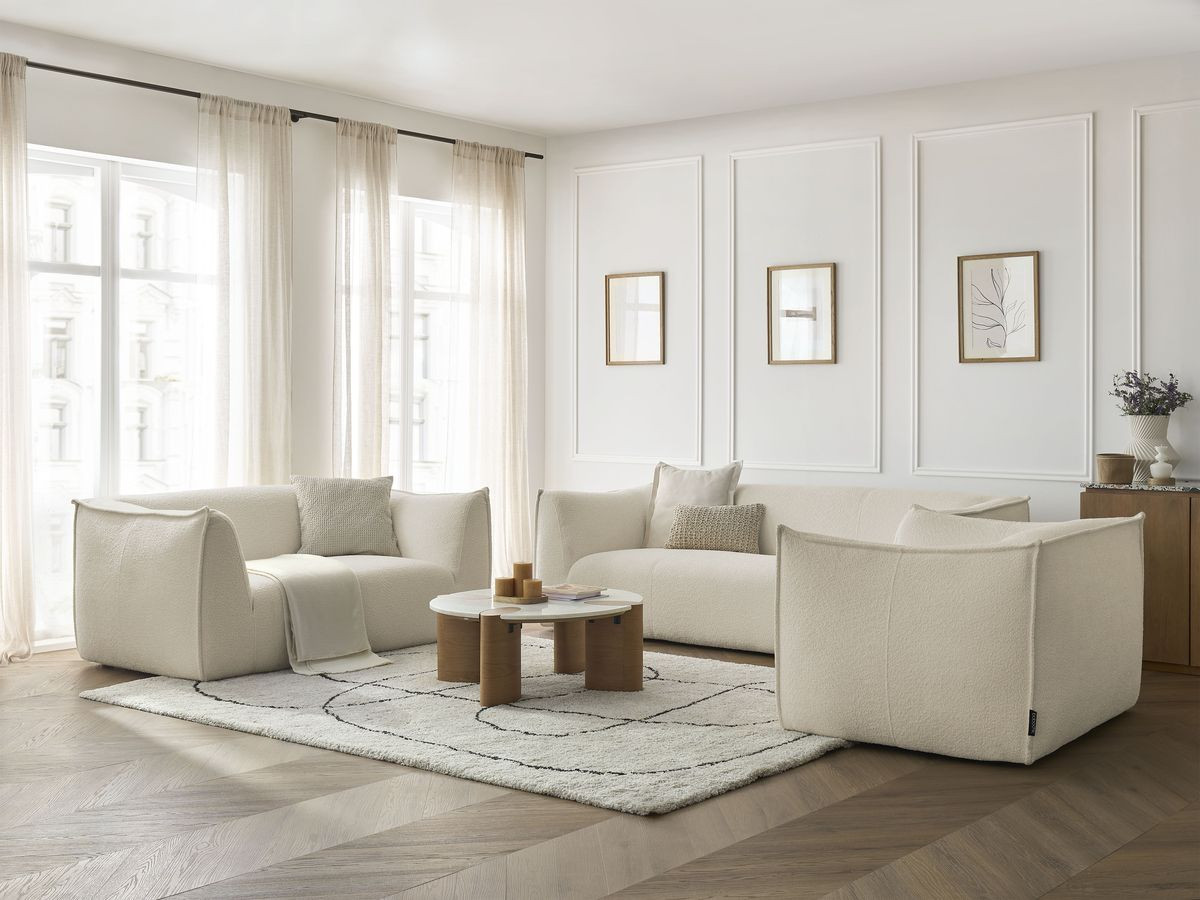 Ensemble canapé droit fixe 3 + 2 places + fauteuil GIORGIA tissu bouclette