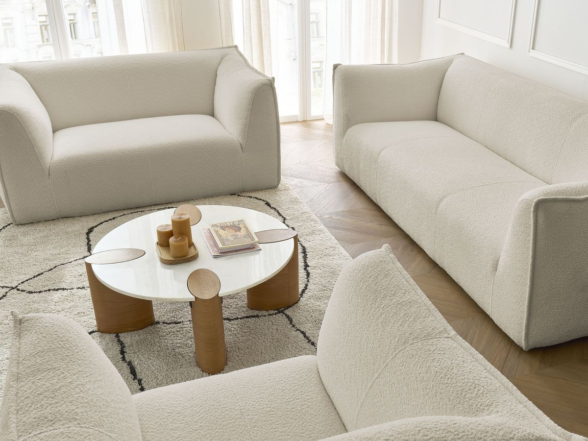 Ensemble canapé droit fixe 3 + 2 places + fauteuil GIORGIA tissu bouclette