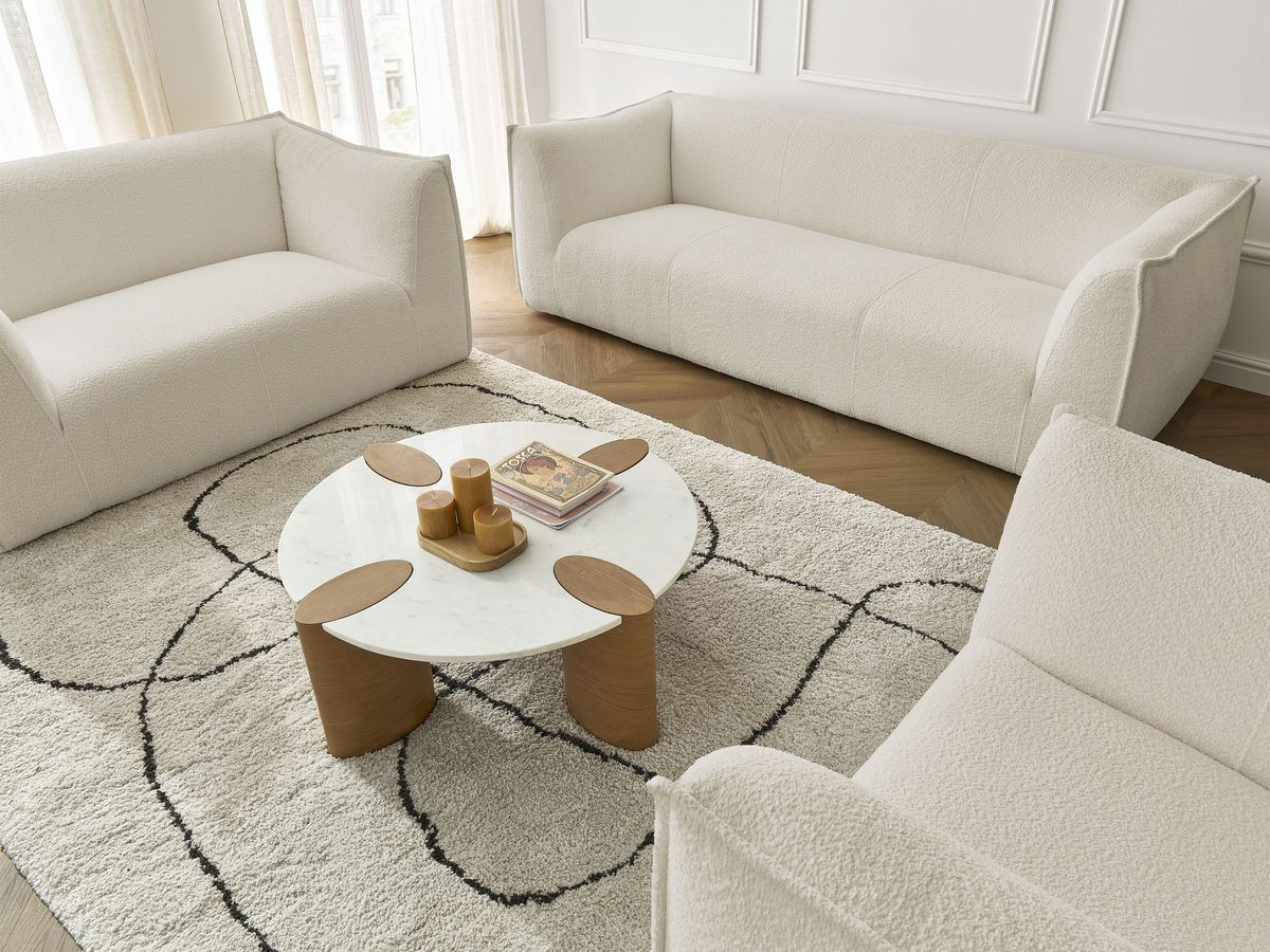 Ensemble canapé droit fixe 3 + 2 places + fauteuil GIORGIA tissu bouclette