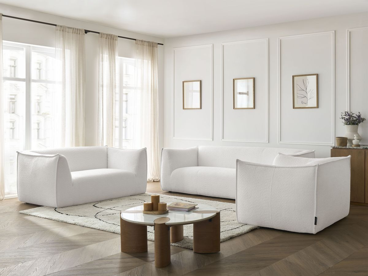 Ensemble canapé droit 3 + 2 places + fauteuil GIORGIA bouclette blanc — vue 6