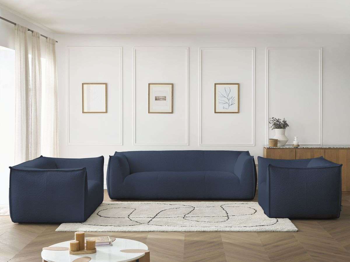 Ensemble canapé droit fixe 3 + 2 places + fauteuil GIORGIA tissu bouclette