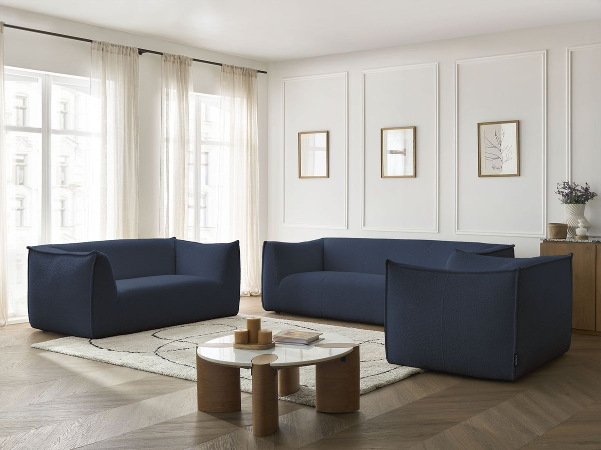 Ensemble canapé droit 3 + 2 places + fauteuil GIORGIA bouclette bleu foncé — vue 6