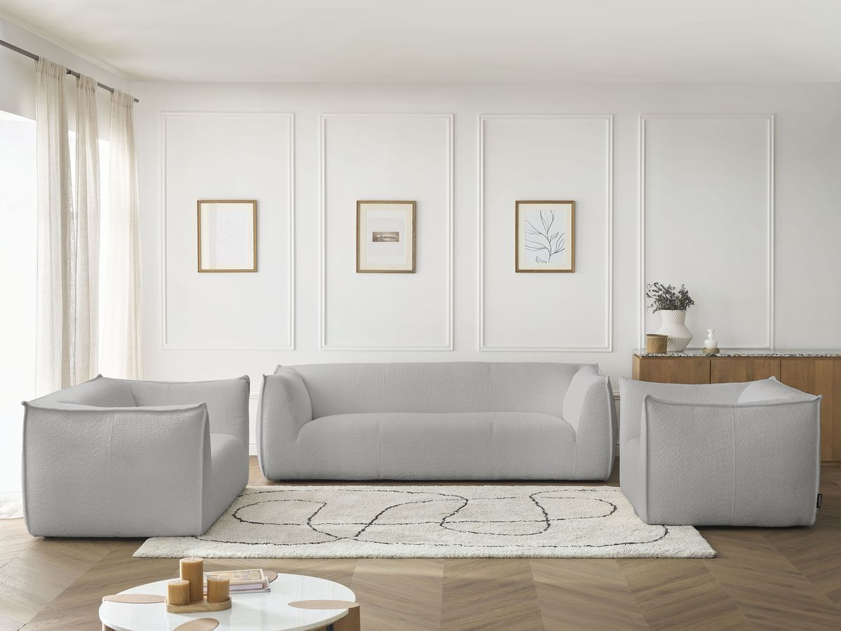Ensemble canapé droit fixe 3 + 2 places + fauteuil GIORGIA tissu bouclette