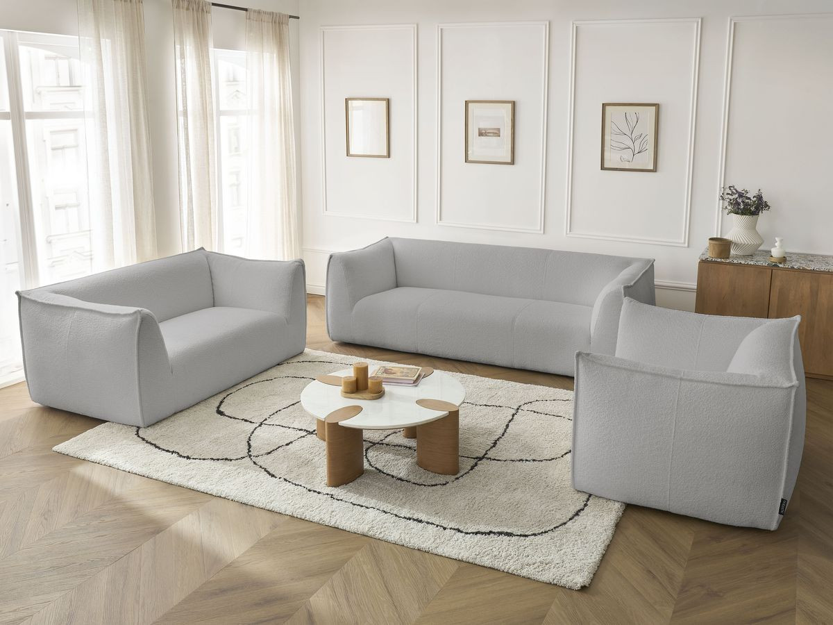Ensemble canapé droit fixe 3 + 2 places + fauteuil GIORGIA tissu bouclette