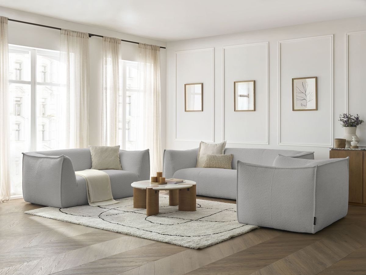 Ensemble canapé droit fixe 3 + 2 places + fauteuil GIORGIA tissu bouclette