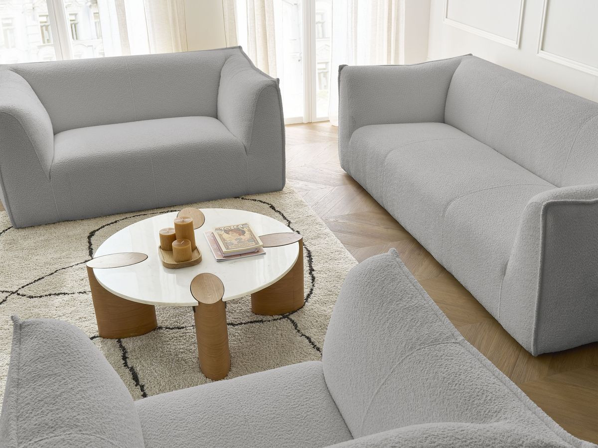 Ensemble canapé droit fixe 3 + 2 places + fauteuil GIORGIA tissu bouclette