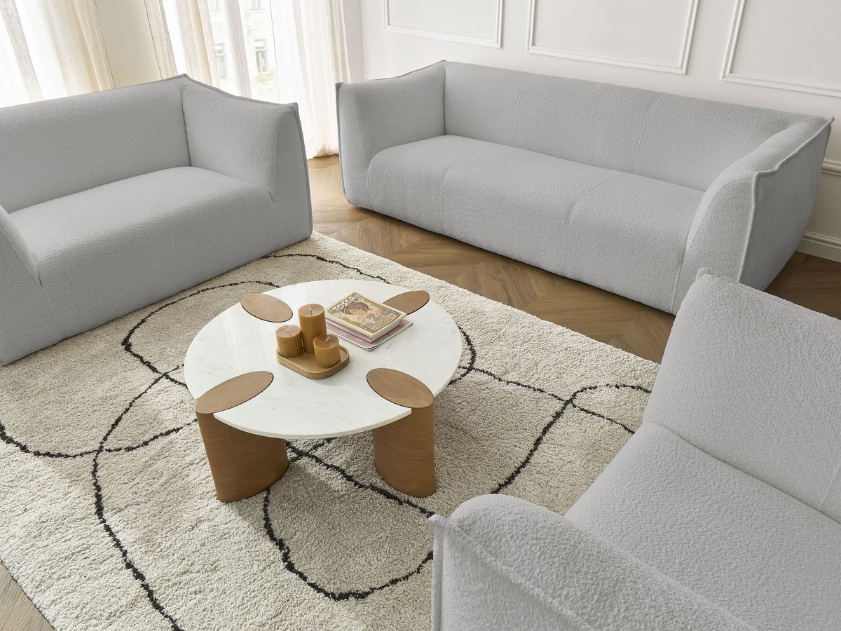 Ensemble canapé droit fixe 3 + 2 places + fauteuil GIORGIA tissu bouclette