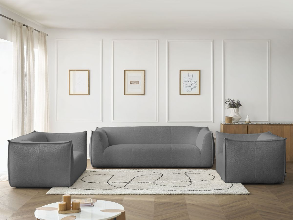 Ensemble canapé droit fixe 3 + 2 places + fauteuil GIORGIA tissu bouclette