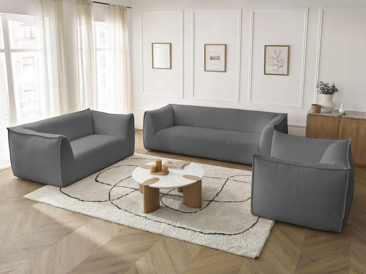 Ensemble canapé droit fixe 3 + 2 places + fauteuil GIORGIA tissu bouclette