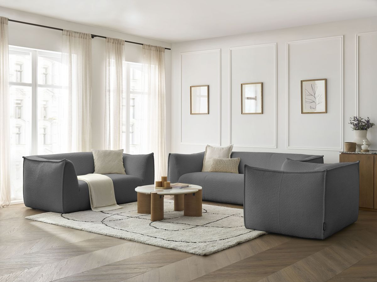 Ensemble canapé droit fixe 3 + 2 places + fauteuil GIORGIA tissu bouclette