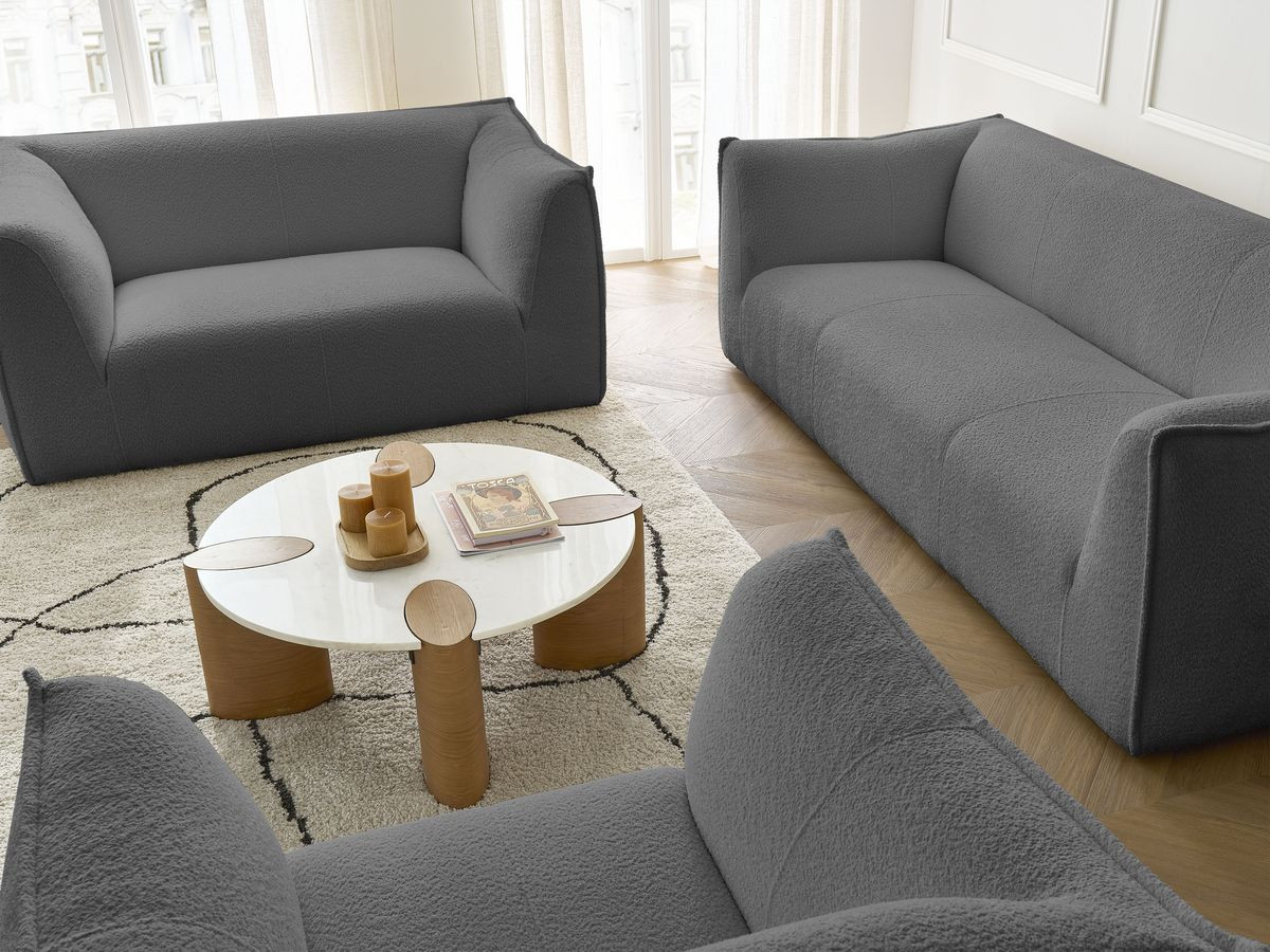 Ensemble canapé droit fixe 3 + 2 places + fauteuil GIORGIA tissu bouclette