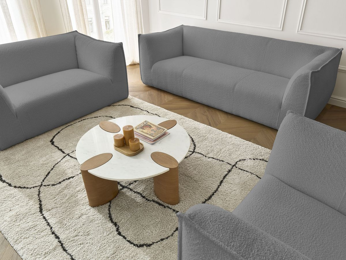 Ensemble canapé droit fixe 3 + 2 places + fauteuil GIORGIA tissu bouclette