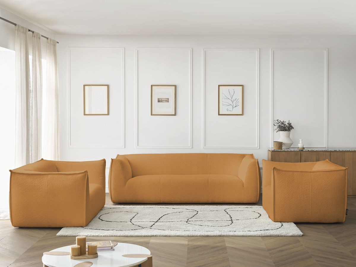 Ensemble canapé droit 3 + 2 places + fauteuil GIORGIA bouclette jaune — vue 5