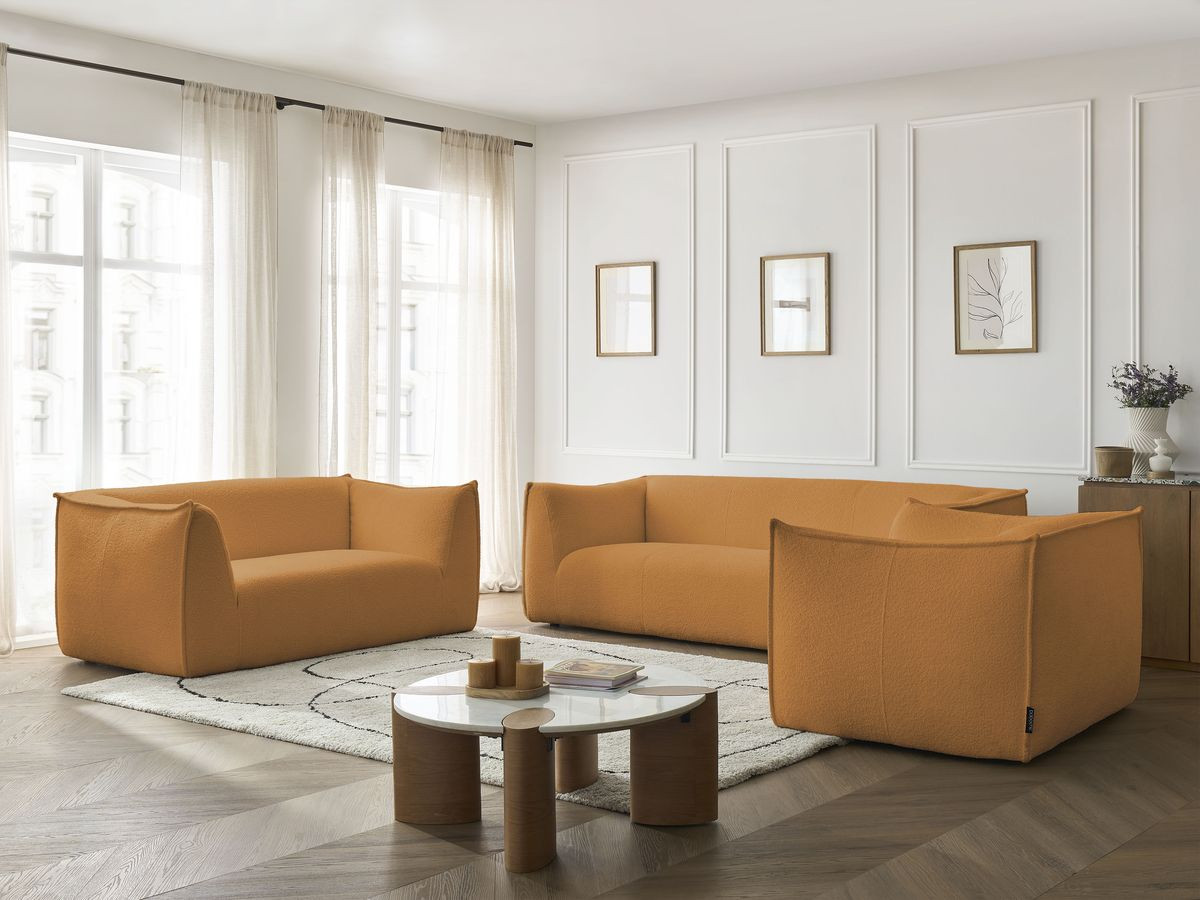 Ensemble canapé droit 3 + 2 places + fauteuil GIORGIA bouclette jaune — vue 6