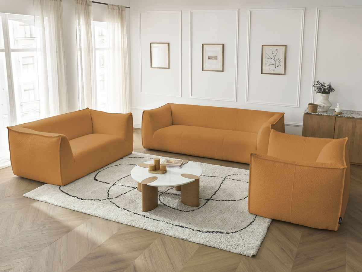 Ensemble canapé droit fixe 3 + 2 places + fauteuil GIORGIA tissu bouclette