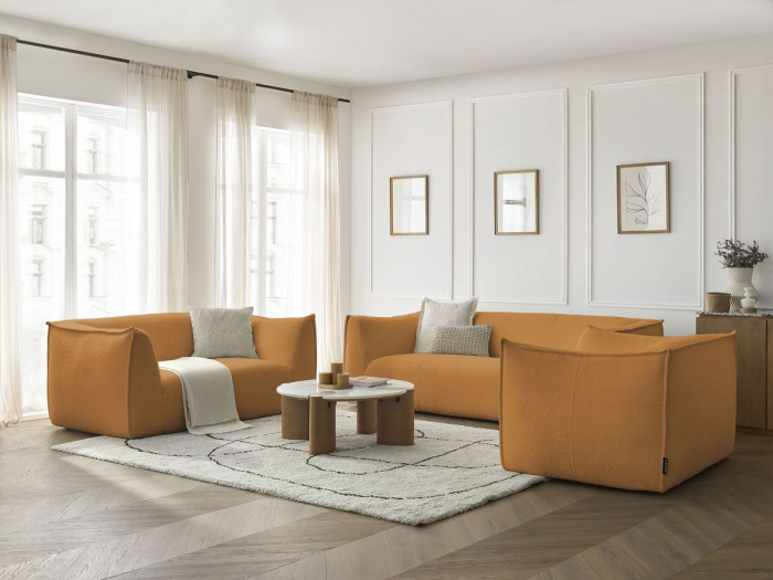 Ensemble canapé droit fixe 3 + 2 places et fauteuil GIORGIA tissu bouclette