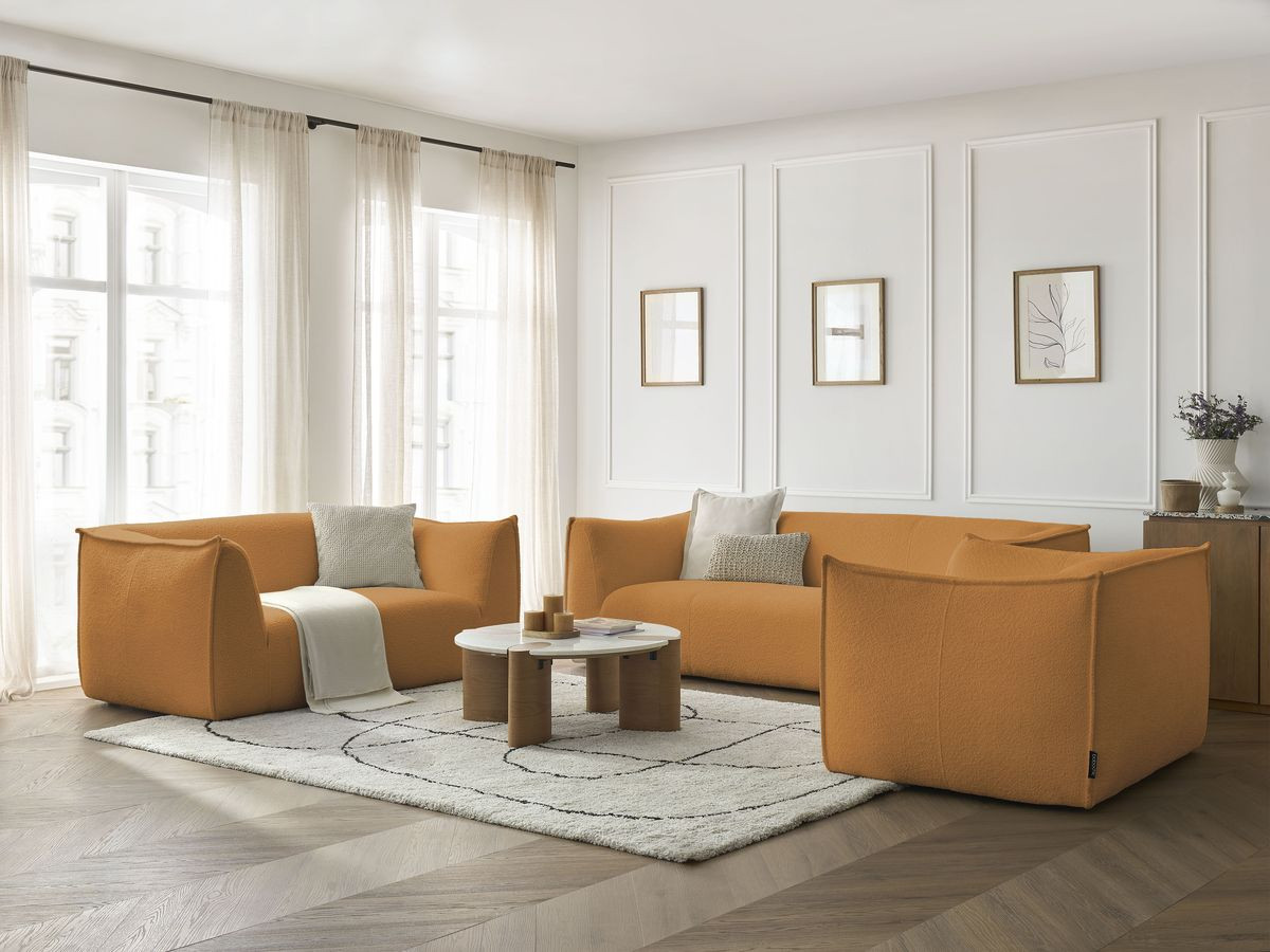 Ensemble canapé droit 3 + 2 places + fauteuil GIORGIA bouclette jaune