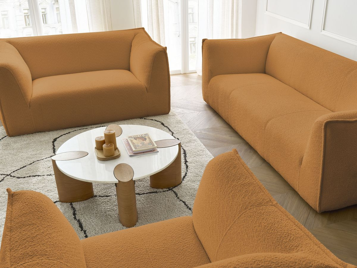 Ensemble canapé droit fixe 3 + 2 places + fauteuil GIORGIA tissu bouclette