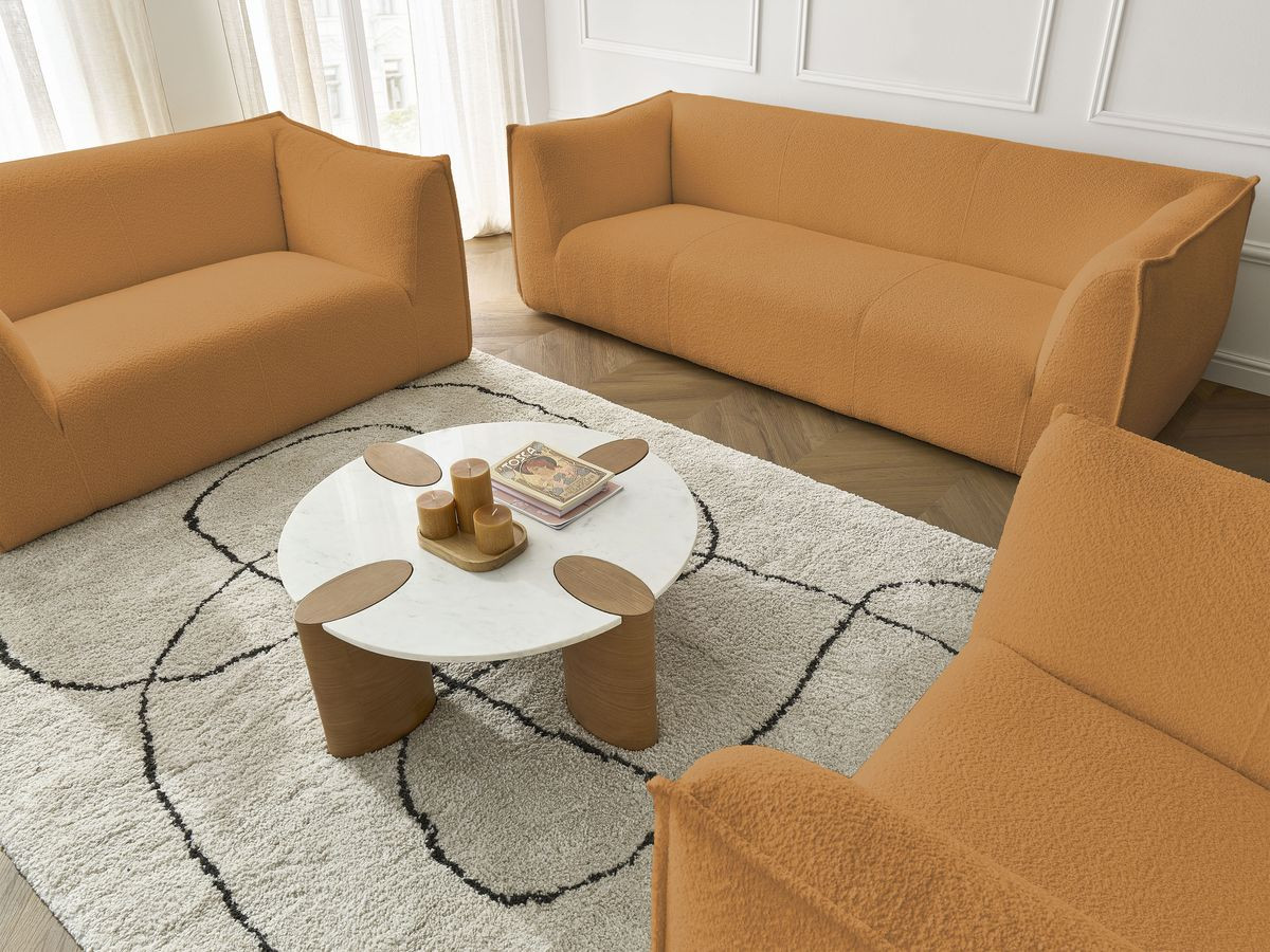 Ensemble canapé droit fixe 3 + 2 places + fauteuil GIORGIA tissu bouclette